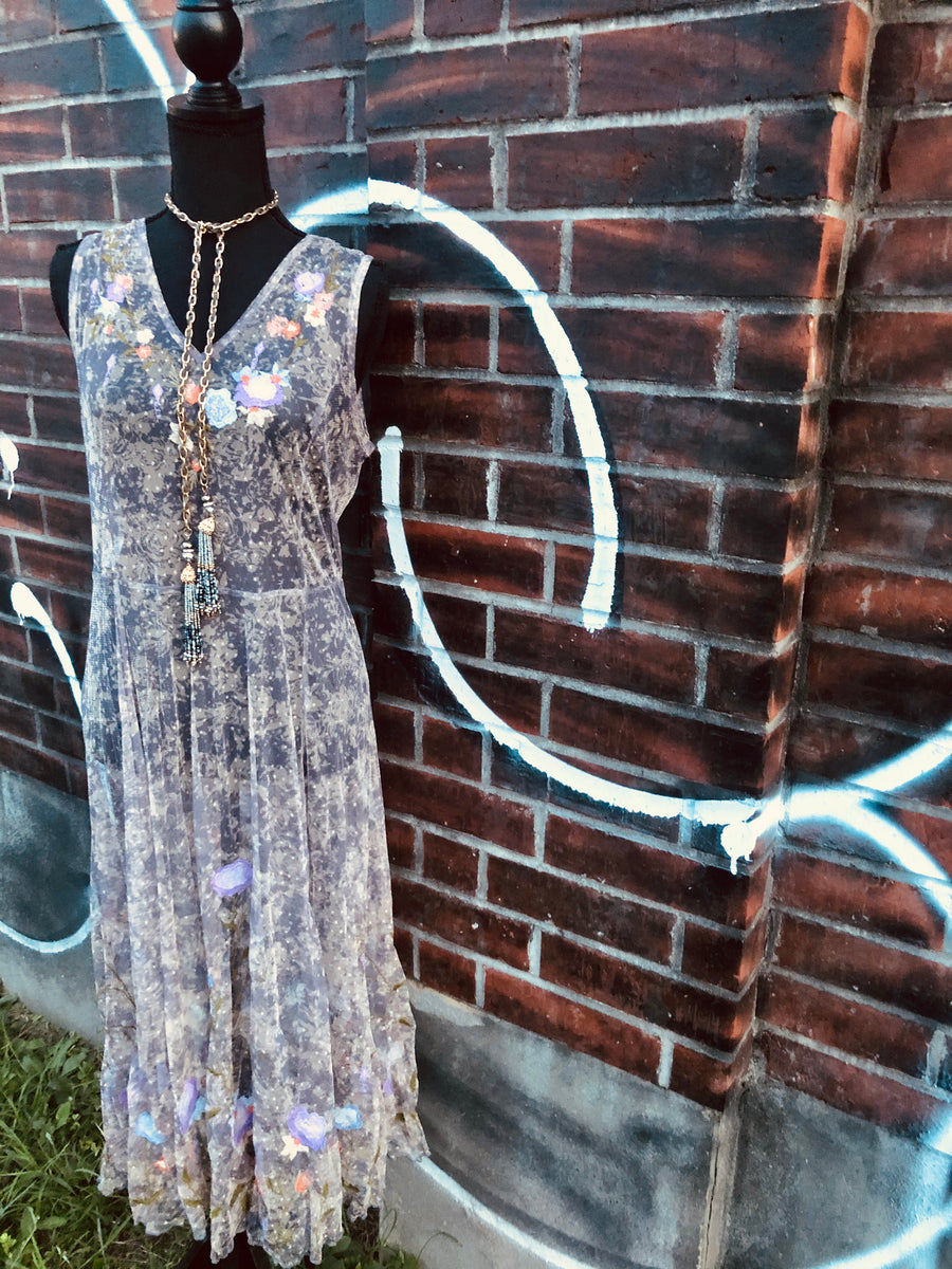 Purple Floral sheer dress